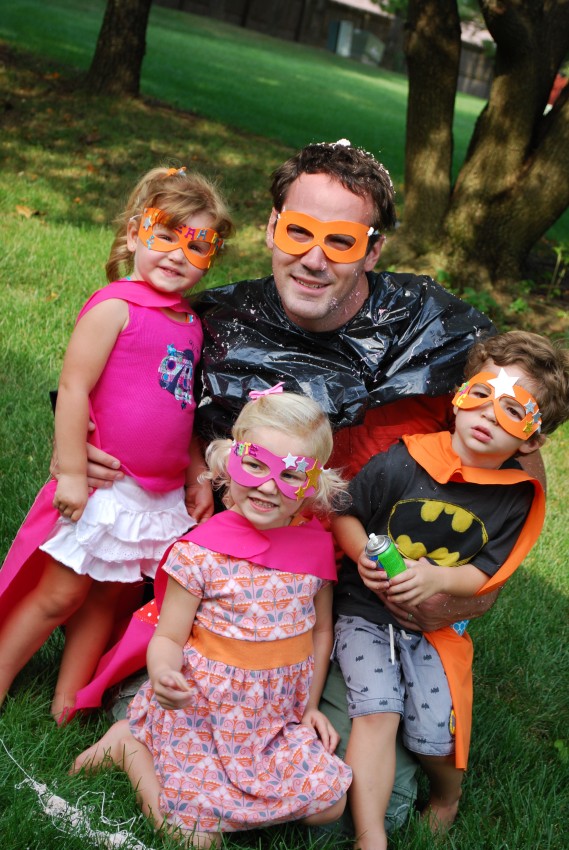 Girl's superhero birthday party - capturing the bad guy