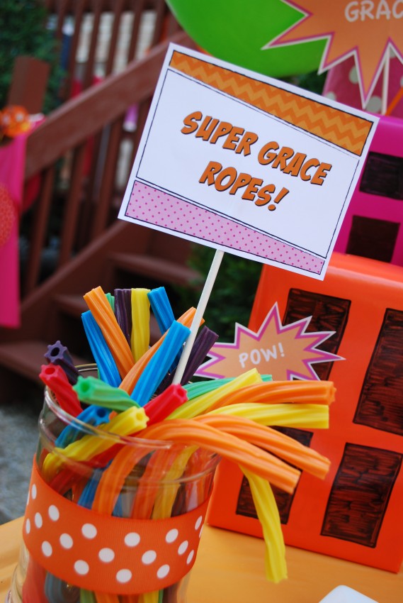 Girl's superhero birthday party -super grace ropes