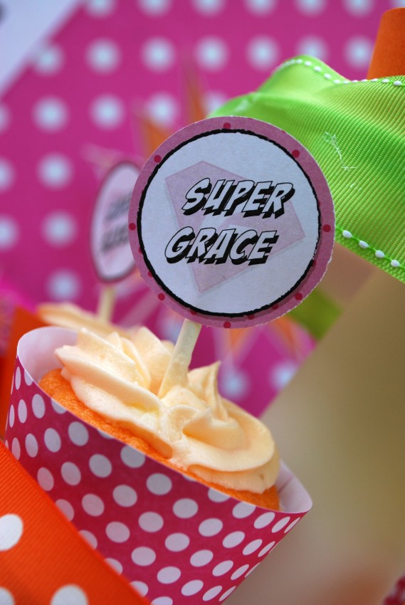 Girl's superhero birthday party -super grace cupcakes