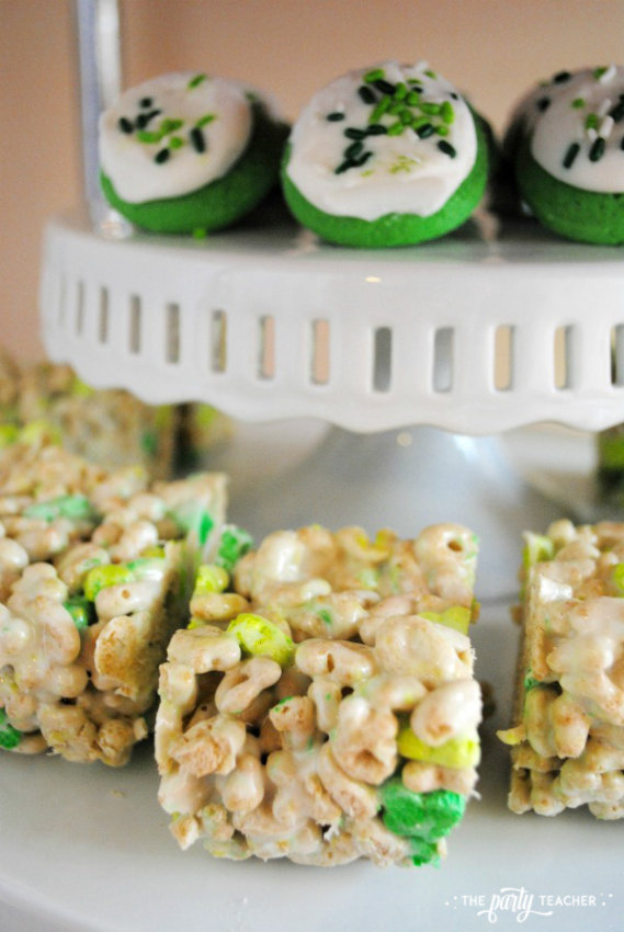 Simply Irish St Patricks Day Party by The Party Teacher - Lucky Charms Rice Krispies Treats