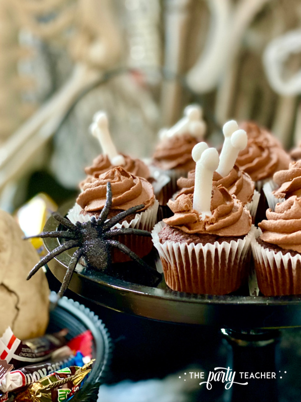 Halloween appetizer by The Party Teacher - spider bone cupcakes