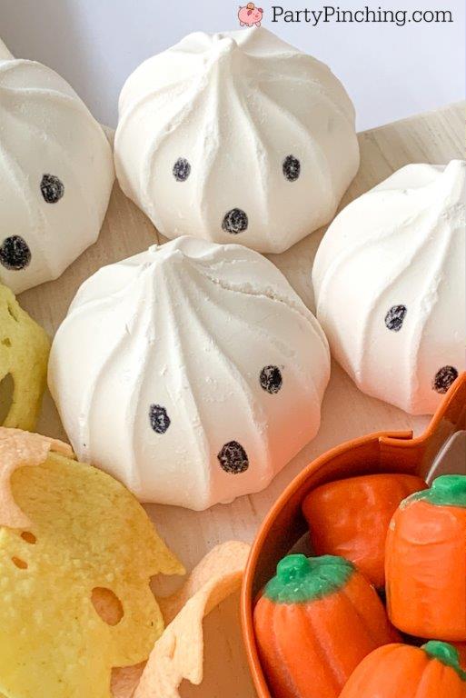 Party Pinching Halloween Charcuterie Board - meringue ghosts