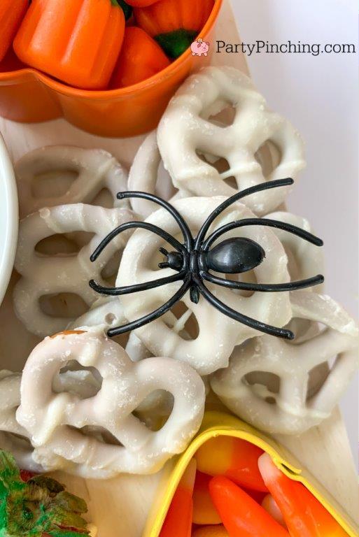 Party Pinching Halloween Charcuterie Board - spider ring